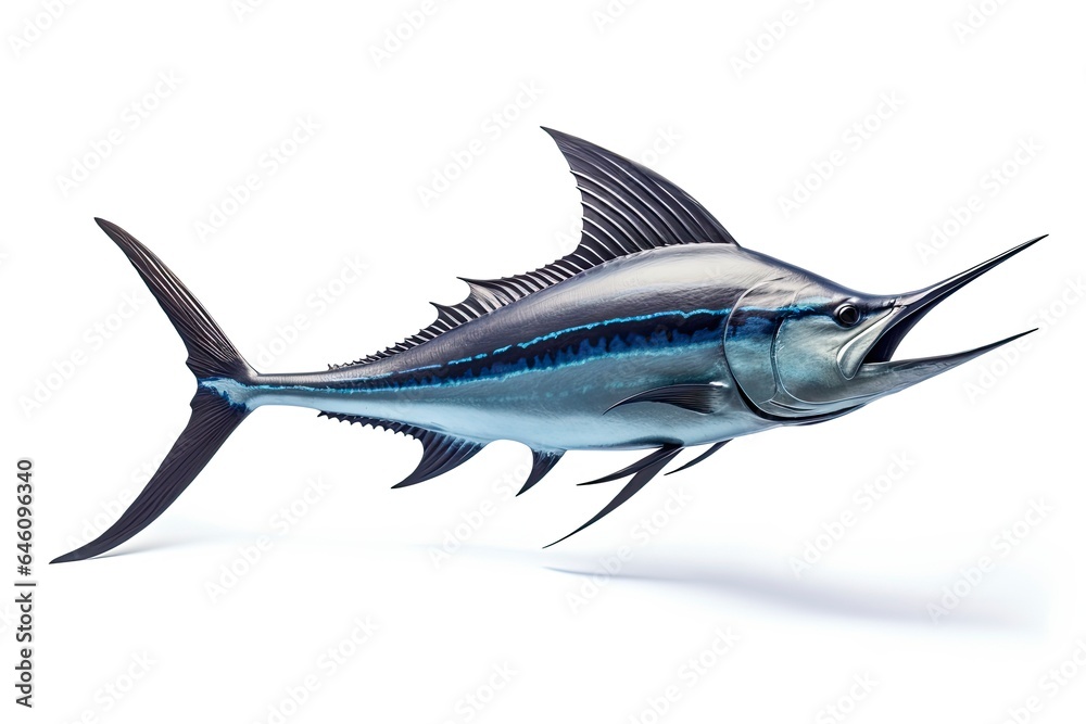 A vibrant blue sword fish on a clean white background created with Generative AI technology A vibrant blue sword fish on a clean white background created with Generative AI technology