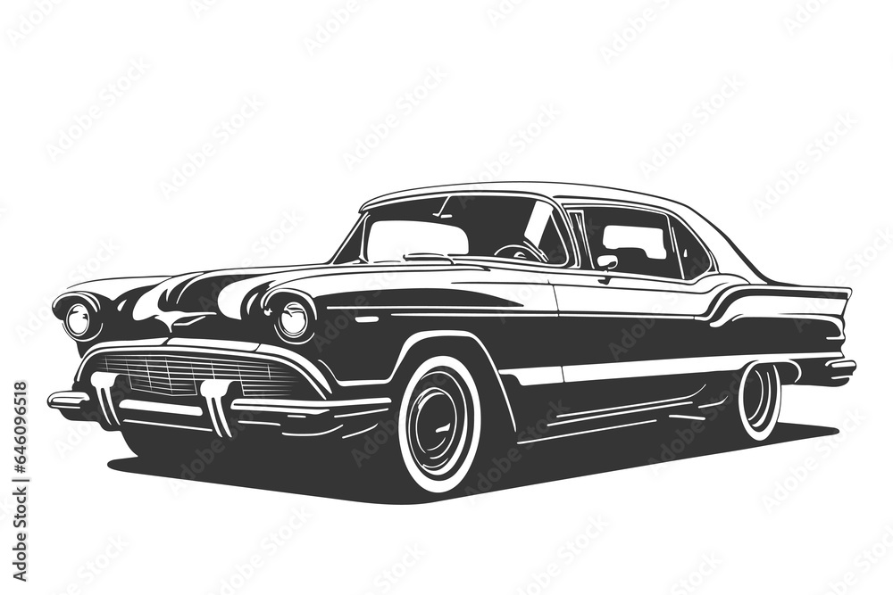 Classic american car style. Vintage vehicle vector illustration. Modern print design of retro machine.