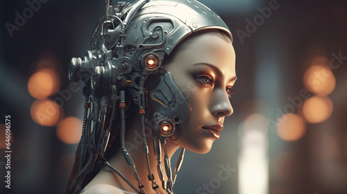 abstract, robots and technology, artificial intelligence AI or transhumanism as a humanoid android robot, fictional