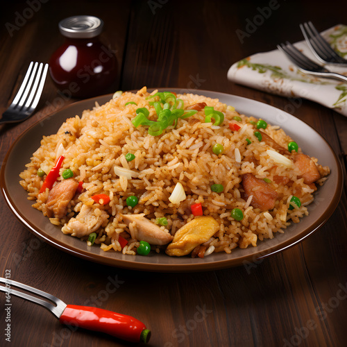 Seafood Fried Rice plate on restaurant table presentation