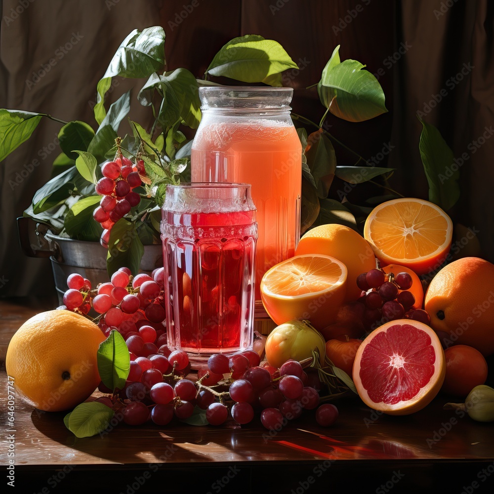 Fruit Juice, Colorful Shot. Bunch of Fruits over a Blurred Background. Fruit Juice, Colorful Shot. Bunch of Fruits over a Blurred Background.