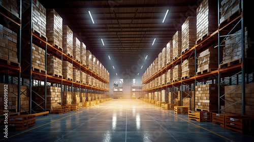 photograph of Automatic warehouse with high shelves. ,generative ai