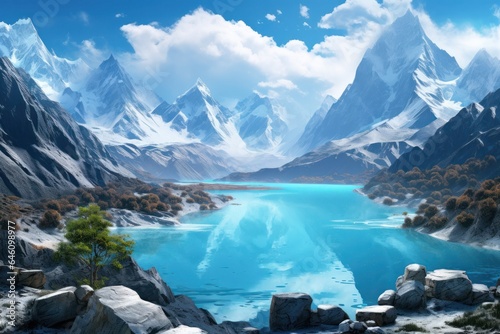 Majestic turquoise lake amidst snow-capped peaks, an unparalleled destination for hikers and adventurers.