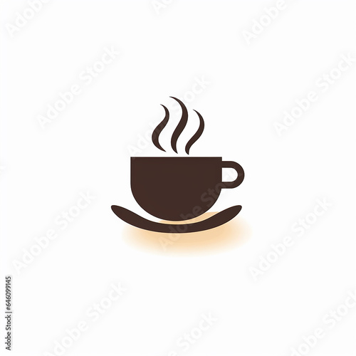 Minimalist flat cup of coffee logo on plain white 