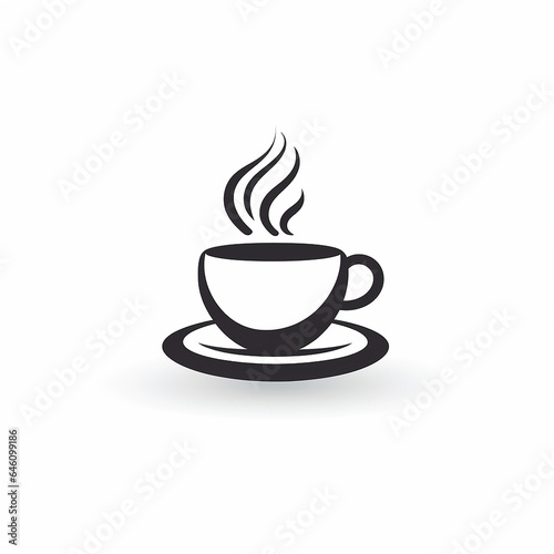 Minimalist flat cup of coffee logo on plain white 