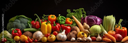 Professional Shot of a Bunch of Vegetables on a Wooden Surface over a Dark Background.