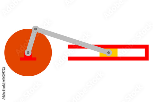 Slider-crank mechanism side view on white background