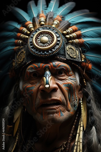 Amazing Portait of a South American Tribal Male during a War. © Luca