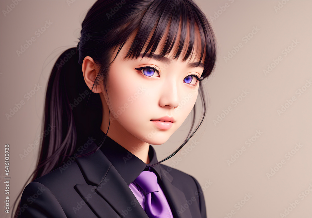 Girl in a business suit and tie with long hair Girl in a business suit and tie with long hair