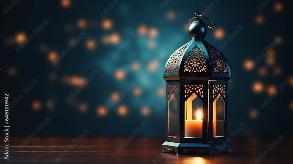 Decorative Arabic lantern with a flame glowing at night. A festive greeting card and an invitation to the Muslim holy month of Ramadan. Decorative Arabic lantern with a flame glowing at night. A festive greeting card and an invitation to the Muslim holy month of Ramadan.