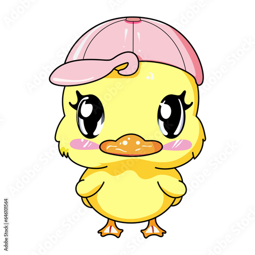 cute kitten wearing pink cap kawaii vector illustration