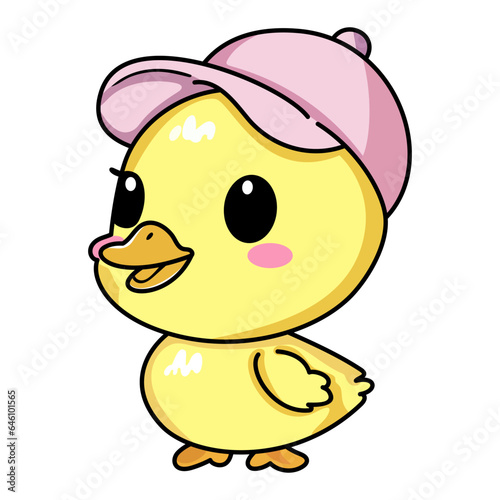 cute kitten wearing pink cap kawaii vector illustration