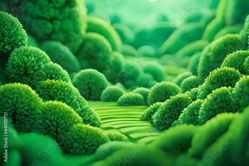 Abstract organic green lines as wallpaper background illustration. Macro landscape wallpaper. Digital AI 
