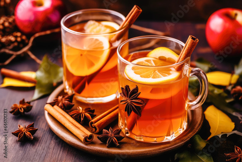 Fototapeta Hot drink for New Year, Christmas or autumn holidays
