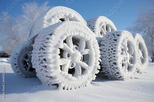3D wheels covered in snow. Generative AI