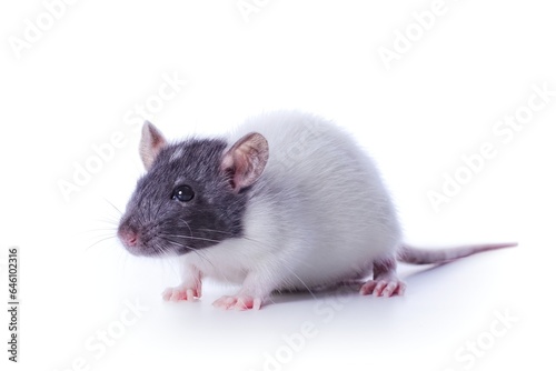 two colored rat, Rattus rattus, in front of white background.