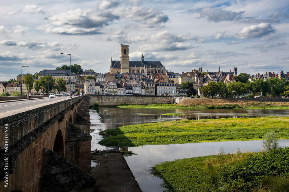 Nevers Cathedral and River Loire View, France
