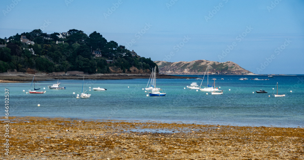 Scenic Coastal View: Perros-Guirec Beach, Brittany, France, Summer