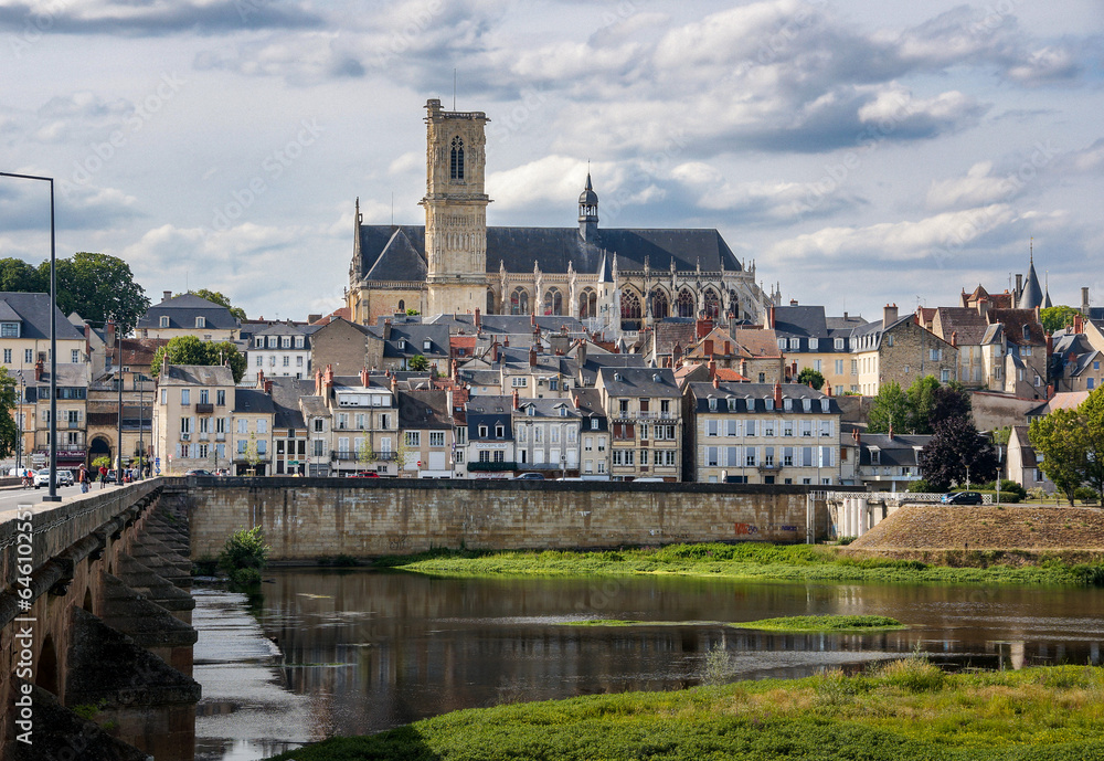 Nevers Cathedral and River Loire View, France