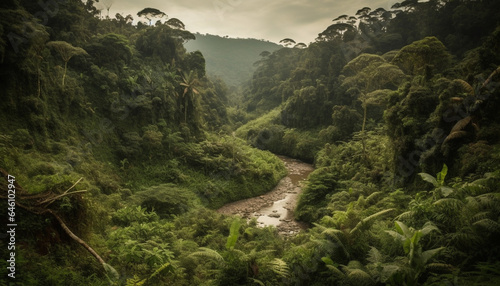 Tranquil scene of tropical rainforest  flowing water and beauty in nature generated by AI
