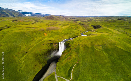 Aerial view of Skogafoss waterfall, Iceland photo