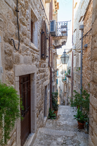 Fototapeta Naklejka Na Ścianę i Meble -  Empty stone street of old town Dubrovnik. Croatia. Europe