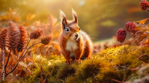 Natural Elegance: Adorable British Red Squirrel Portrait Capturing Wildlife Beauty, AI Generated 8K © PixelFusion Creation