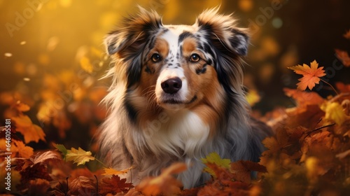 Satisfied dog in autumn leaves © pvl0707