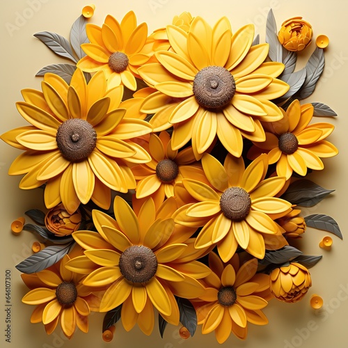 3d Render Abstract Cut Paper Flowers Isolated