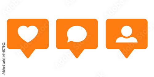 Social networking notification buttons shape. Icons social media interface - like, comment, follower.