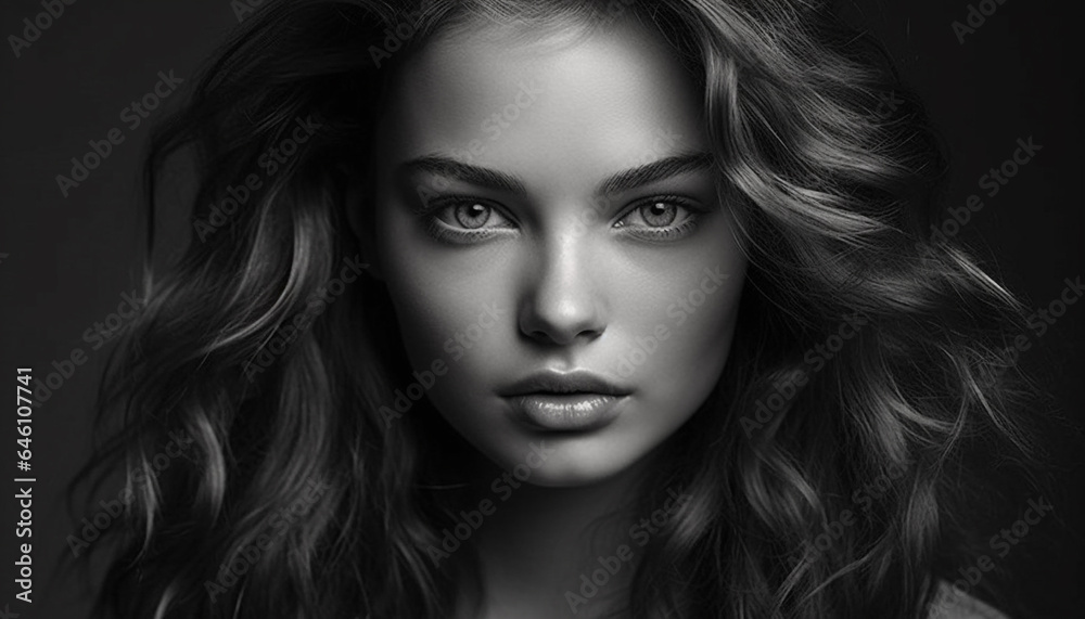 Beautiful young woman exudes sensuality in close up fashion portrait generated by AI Beautiful young woman exudes sensuality in close up fashion portrait generated by AI