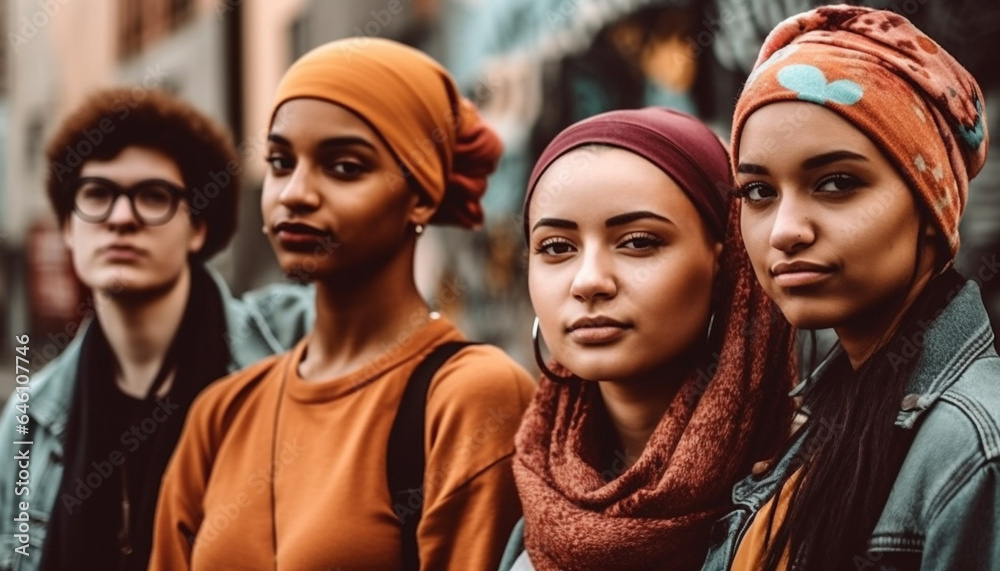A multi ethnic group of young adults smiling and looking confident generated by AI A multi ethnic group of young adults smiling and looking confident generated by AI