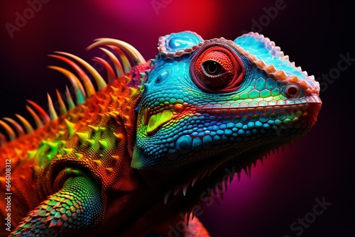 Vibrant gradient reptile showcasing captivating color changes and intense neon luminescence in incredibly detailed resolution. Generative AI © Althea