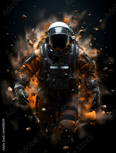 Astronaut In Action At The Dark 