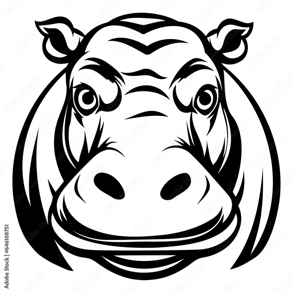 Head of a hippo, vector silhouette of an angry hippopotamus