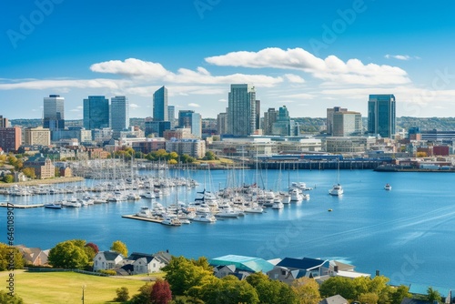 Panoramic view of downtown Halifax, Canada, with modern buildings located at waterfront in September 2022. Generative AI © Rainier