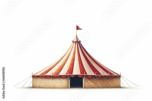 A circus tent standing alone, depicted in a 3-dimensional illustration against a plain white backdrop. Generative AI