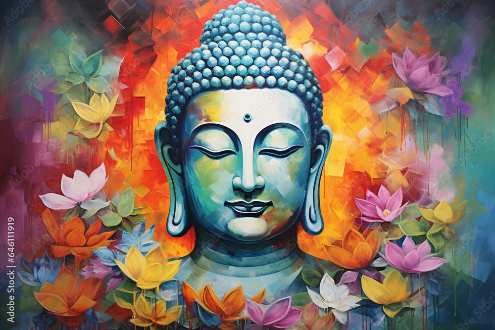 Abstract painting of Gautam Buddha, oil painting of Gautam Buddha