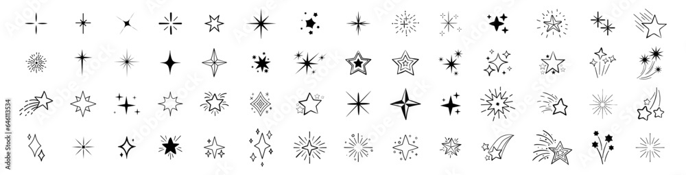 Stars line art icon. Sparkle star icons. Vector blink star for logo, sparkle clipart - obrazy, fototapety, plakaty 