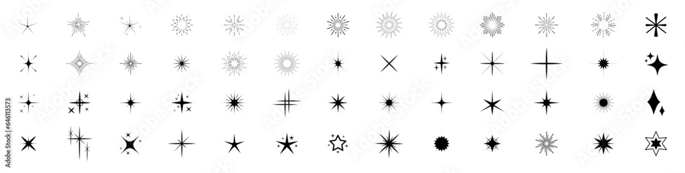 Vector set of different black sparkles icons. Sparkle star icons set