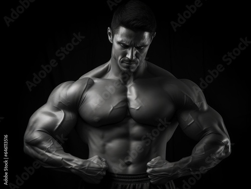  bodybuilder flexing his muscles on a black background © Fotostockerspb