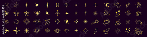 Golden set of Stars, on dark background. Stars collection. Rating Star icon
