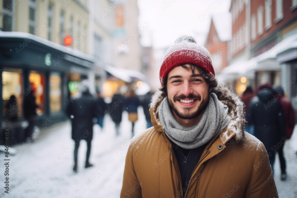 Portrait of a young smiling man standing on the city street in Berlin Portrait of a young smiling man standing on the city street in Berlin