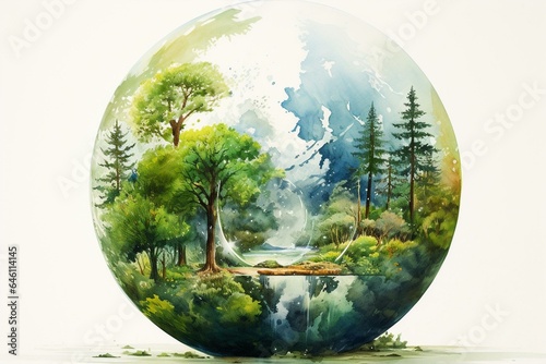 Watercolor of nature globe. Generative AI © Jaxon