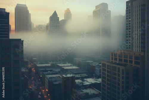 Foggy city view. Generative AI