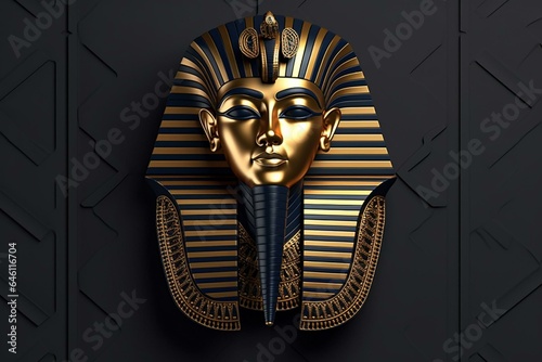 Egyptian pharaoh mask on display with mock-up background in a 3D render style. Generative AI