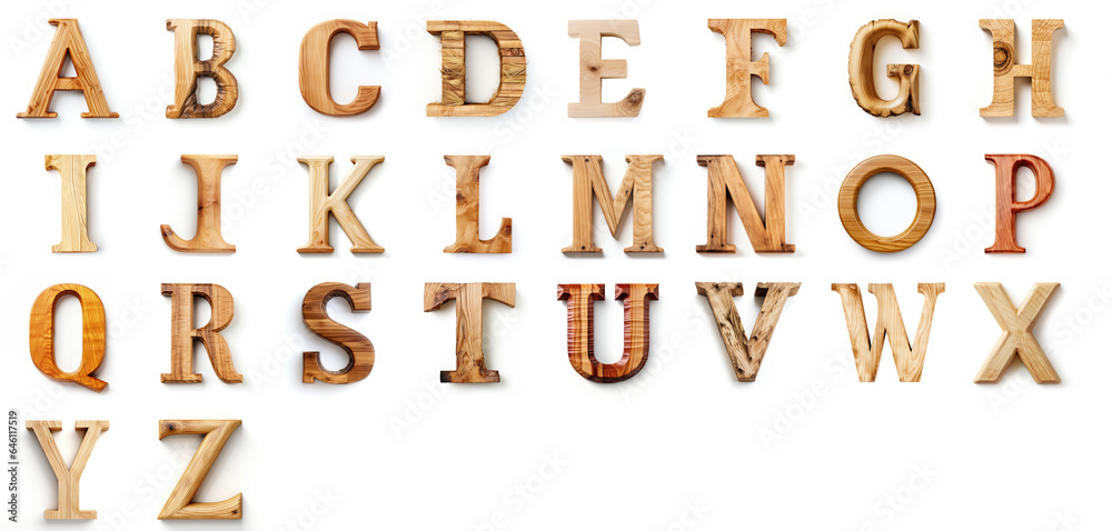 Wooden Letters Alphabet set with different woods. Alphabet set with various woods. 