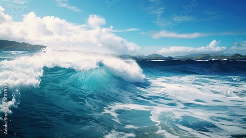 Beautiful view of the huge breaking wave of the sea. AI generated image © atapdesain