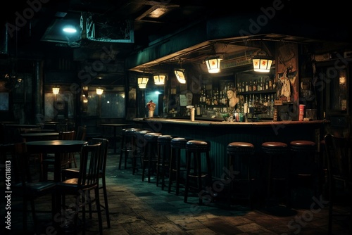 Dimly-lit dive bar with a gritty atmosphere. Generative AI