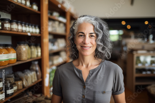 Portrait of a smiling senior black woman, healthy food store owner